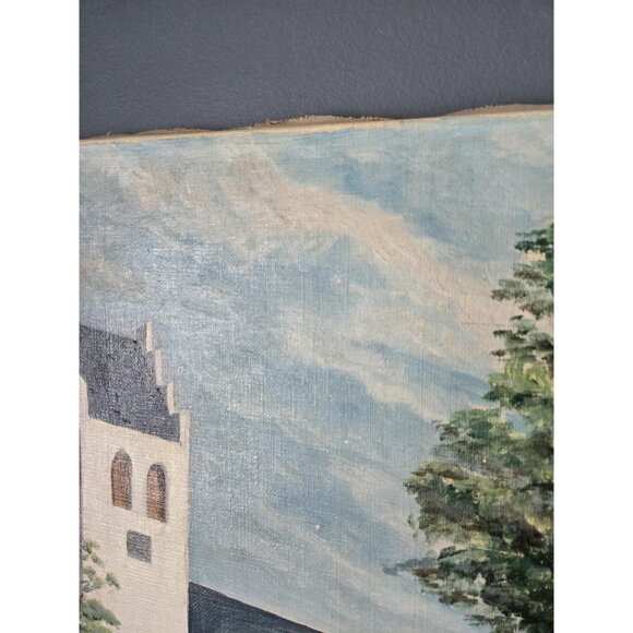 Bucolic Church Garden Oil Painting Signed by Artist Danish Village Summer - Picture 8 of 10